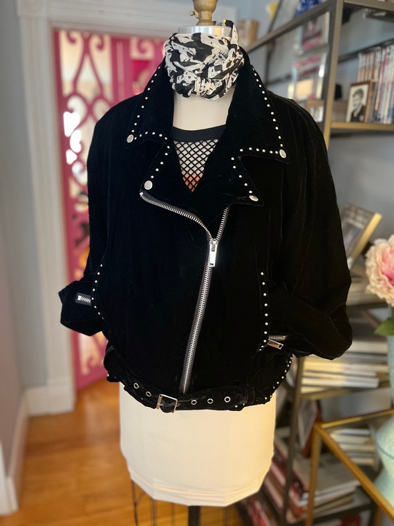 STUDDED VELVET JACKET/biker jacket/xl velvet bike… - image 1