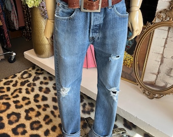 Vintage 32'' Distressed 501 Levis: Ripped Faded Denim