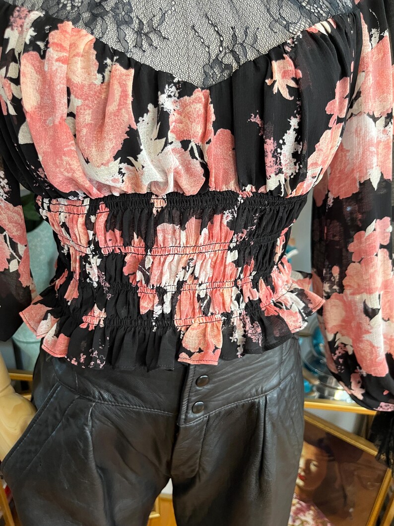 Free People black floral blouse with tags: lace and sheer blouse image 7