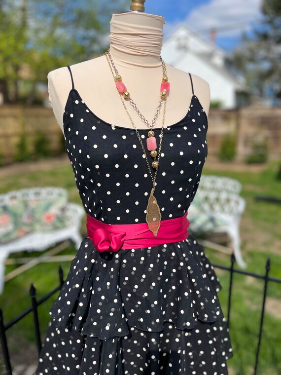 Vintage 80s Dress Polka Dot Dress 3 Tiered Polka Dot Dress Black White Polka Dots 80s Party Dress Vintage 80s Polka Dot Dress Fab208nyc Etsy UK