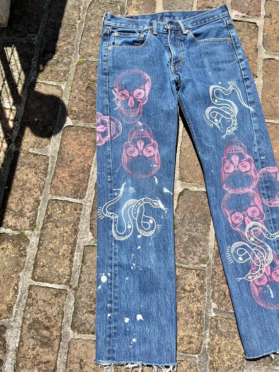 SKULL SNAKE PRINT jean/vintage jeans/recycled jea… - image 3
