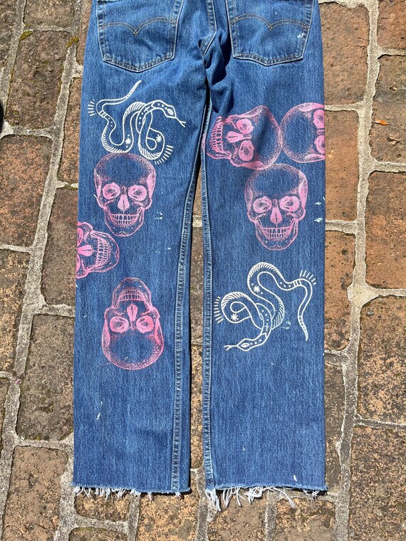 SKULL SNAKE PRINT jean/vintage jeans/recycled jea… - image 5
