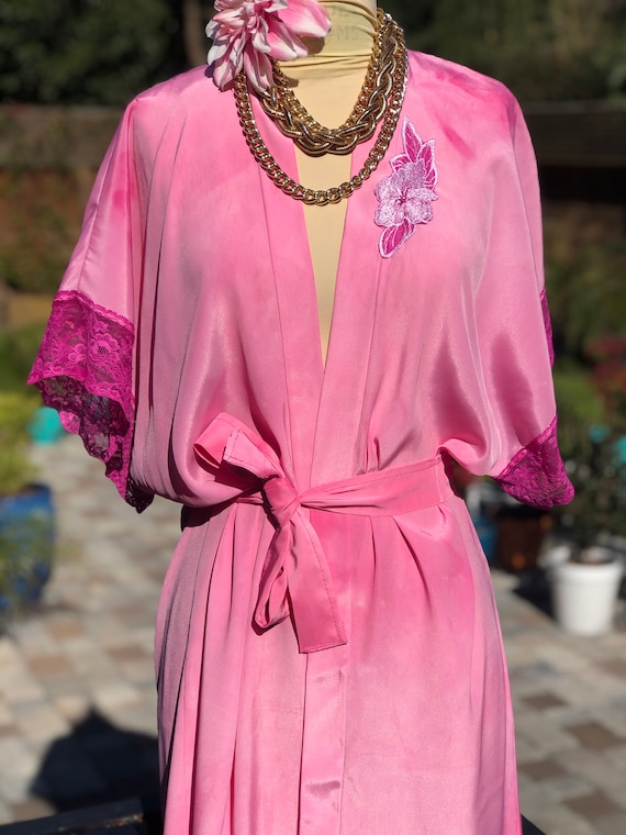 PINK VINTAGE ROBE/hand dyed robe/vintage rayon ro… - image 6