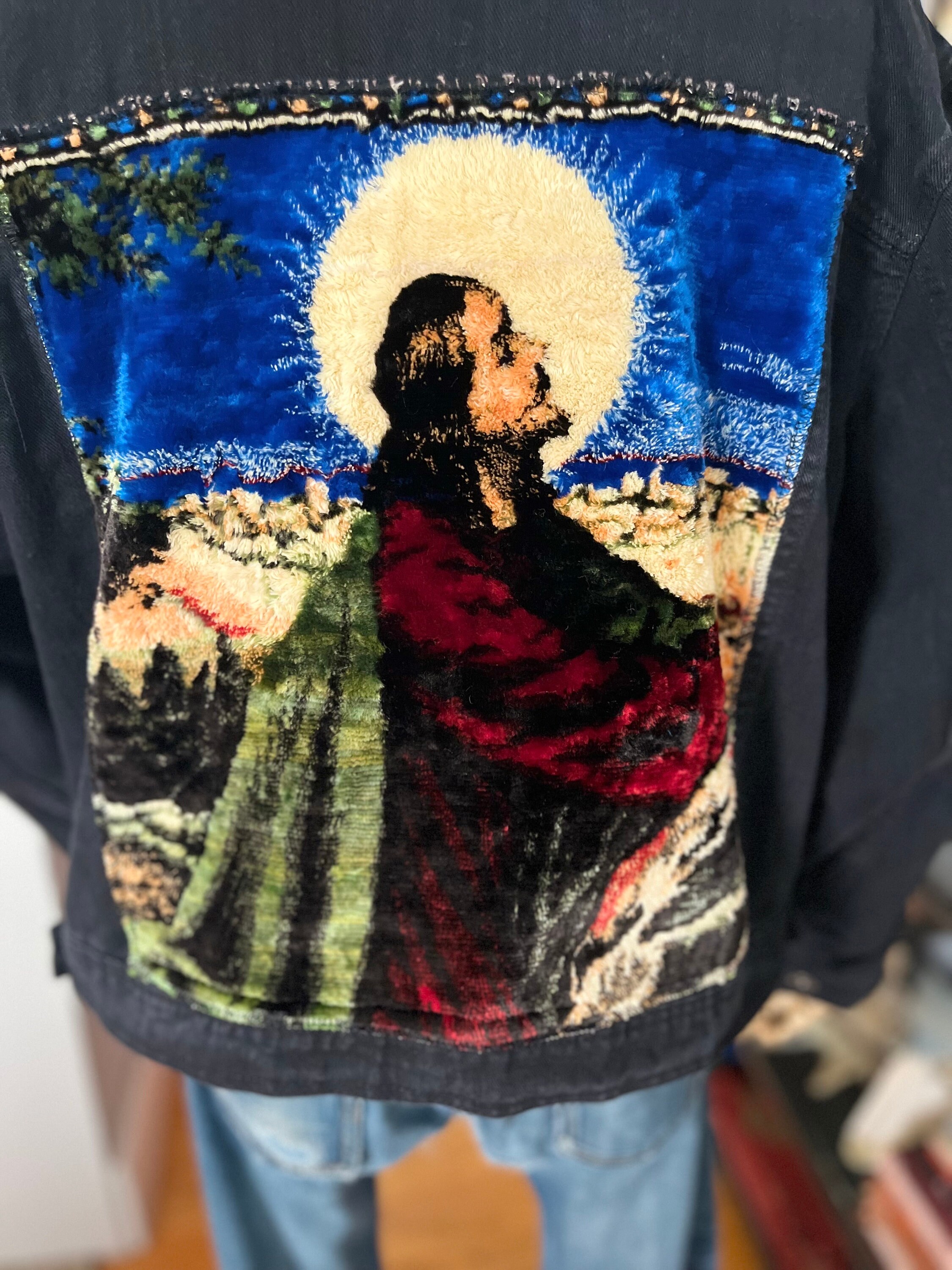 Tapestry Patch Denim Jacket, Xl Black Denim Jacket, Xl Denim Tapestry Patch Denim Jacket, Xl Black Denim Jacket, Xl Denim