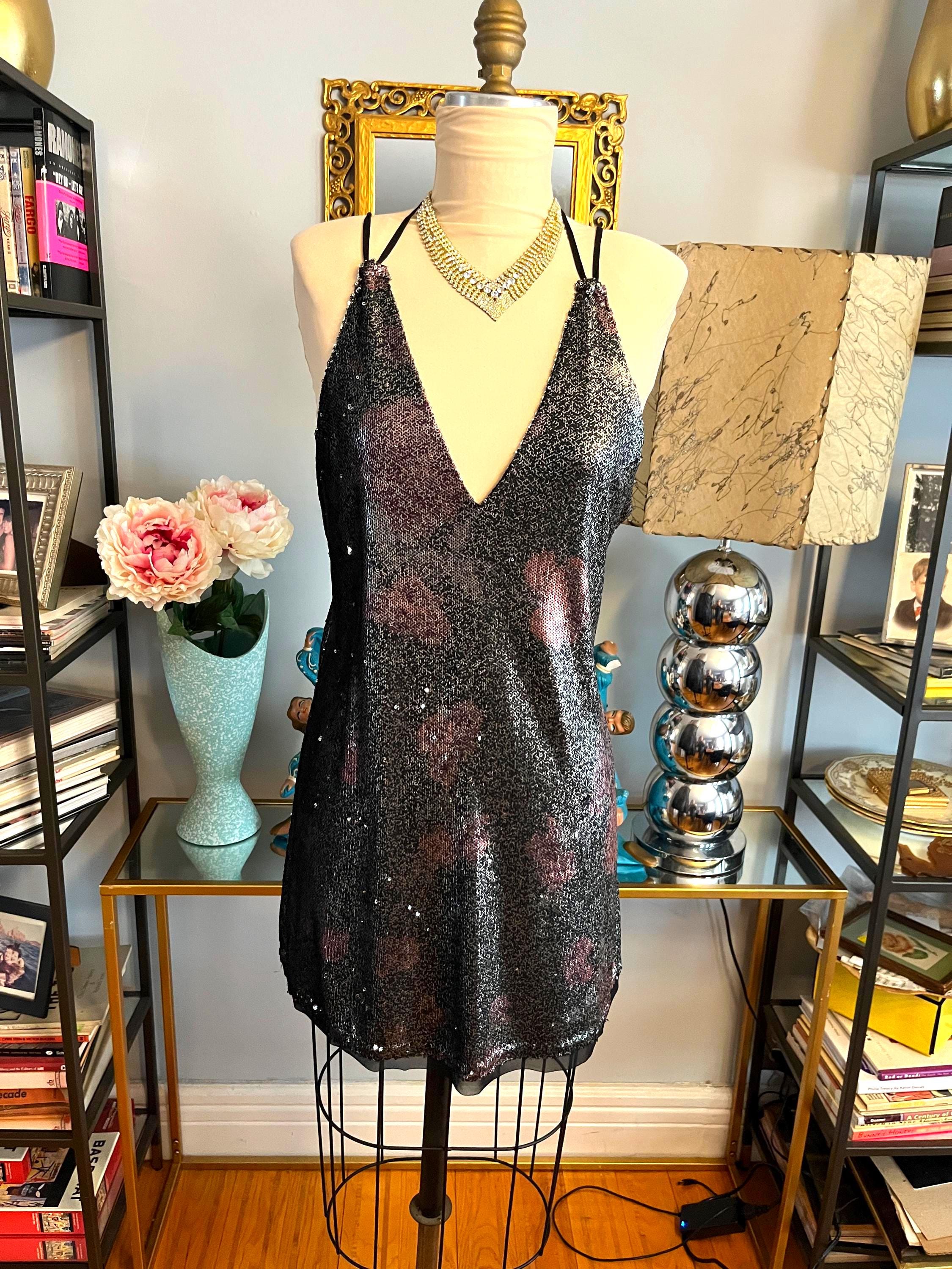 Free People Sequin Slip Dress: Rose Motif, Halter Style - Etsy