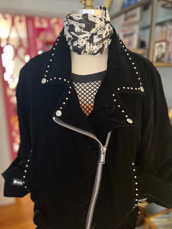 STUDDED VELVET JACKET/biker jacket/xl velvet bike… - image 2