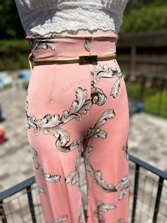 HIGH WAIST FLARE Leg Pants/peach Printed Slinky Flares/high Waist