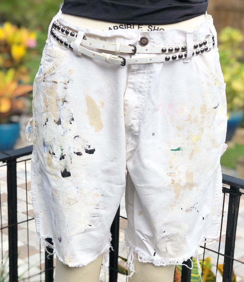 PAINTER SHORTS painted shortsdickies painter shortsboho white shortswhite painter pant shortsfab208nycfab208shorts with paint marks