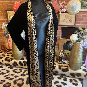 Vintage Reversible Coat Robe: Black Velvet, Leopard Silk, Maxi Coat
