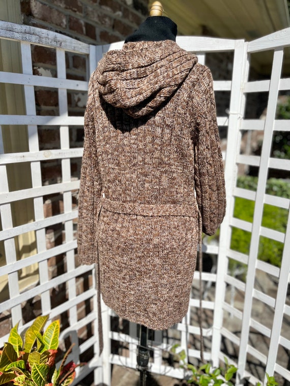 VINTAGE HOODED SWEATER/brown cream heathered swea… - image 3