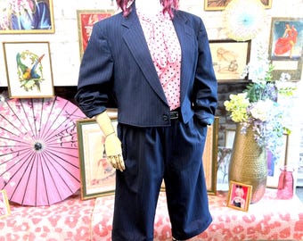 Recycled Pinstripe Suit, Crop Jacket, Crop Pant, Gender Neutral