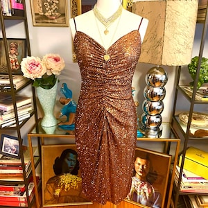 90's sequin dress 90s Beaded Nude Illusion Gown