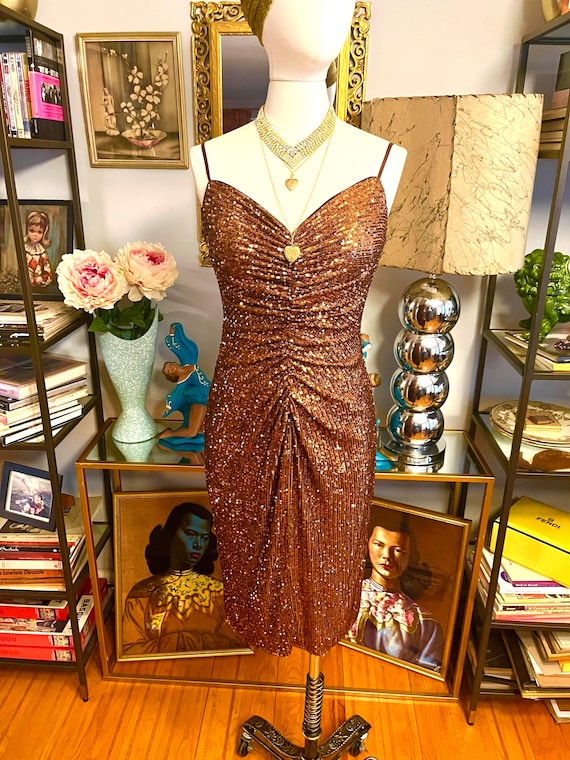curve glitter dress Tuckernuck Radiant Bronze Sequin Roxy Dress Burgundy Brown / XL main image 1