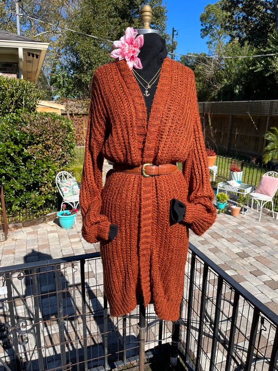 VINTAGE ACRYLIC CARDIGAN sweater/amber color swea… - image 1