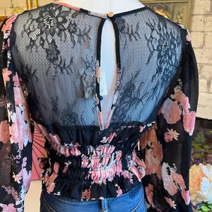 Free People black floral blouse with tags: lace and sheer blouse image 8
