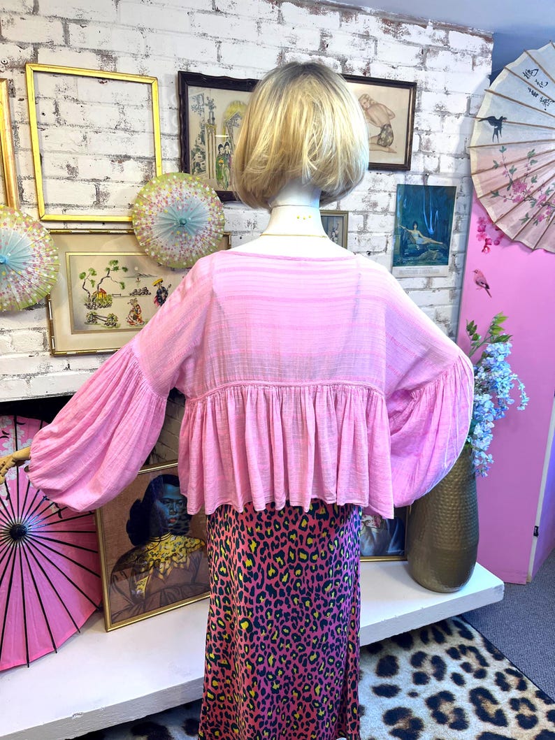 Free People Boho Blouse: Pink Cotton Peasant Top image 7