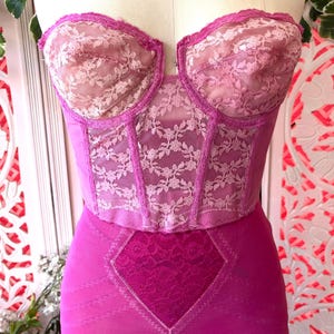 Vintage Hand-Dyed Pink Lace Bustier: 60s Strapless Corset (34B)