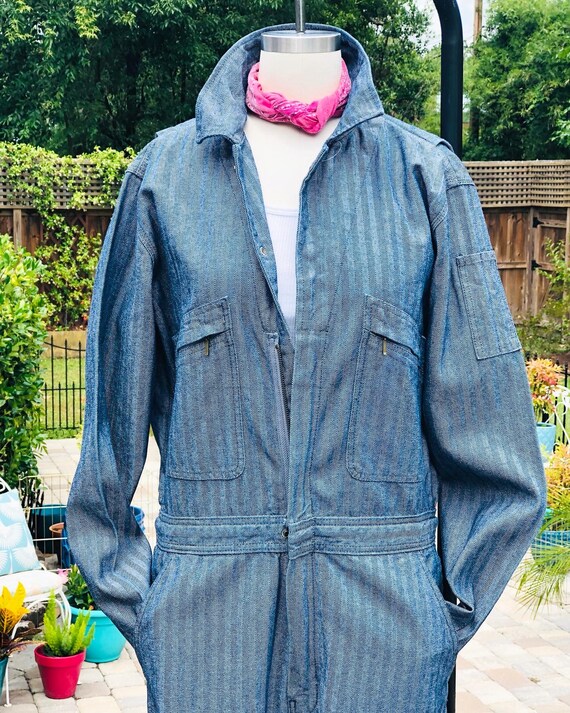 VINTAGE HERRINGBONE COVERALLS/Key brand coveralls/her… Gem