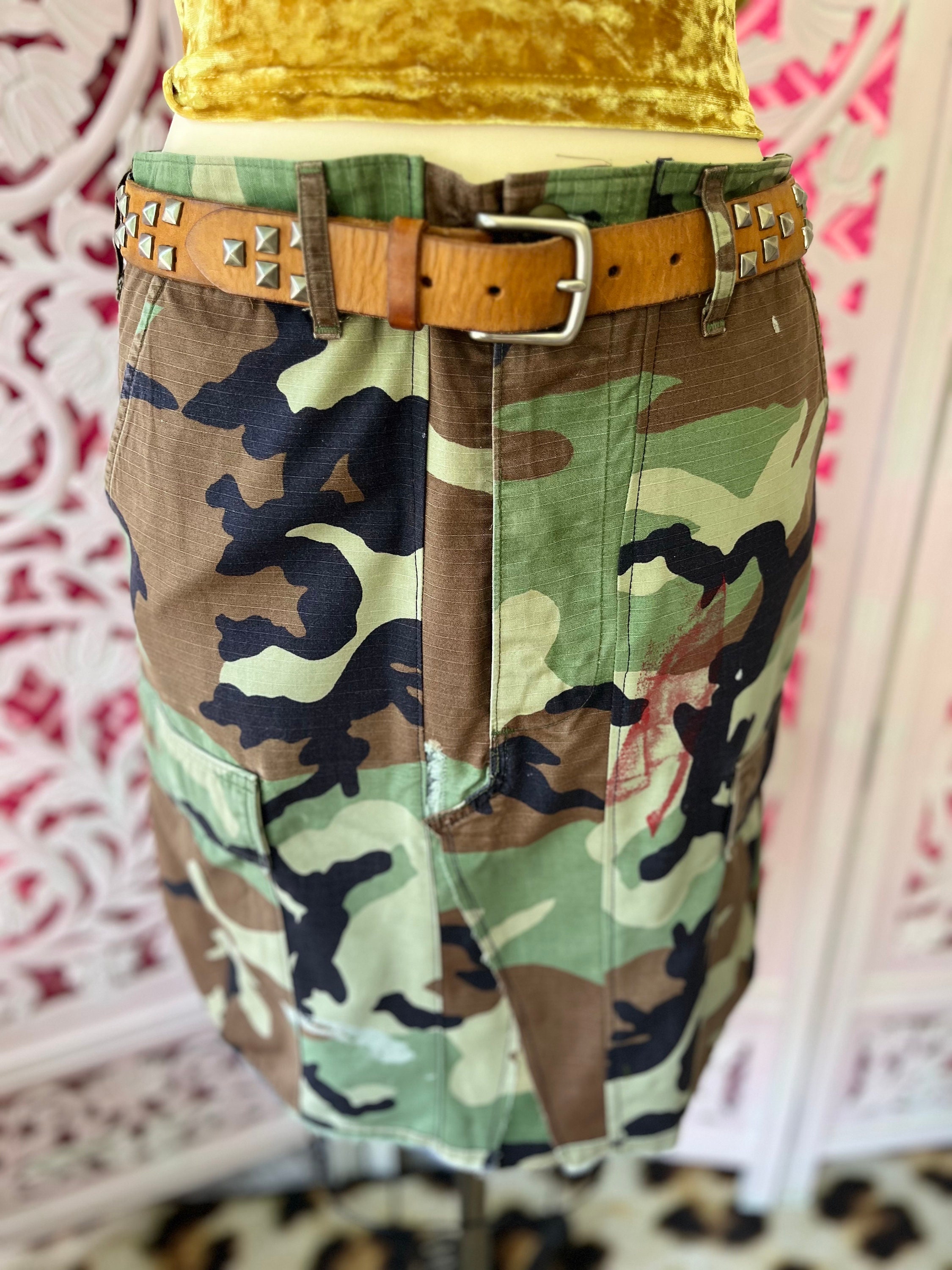 Upcycled Camouflage Skirt, Vintage Camouflage Skirt