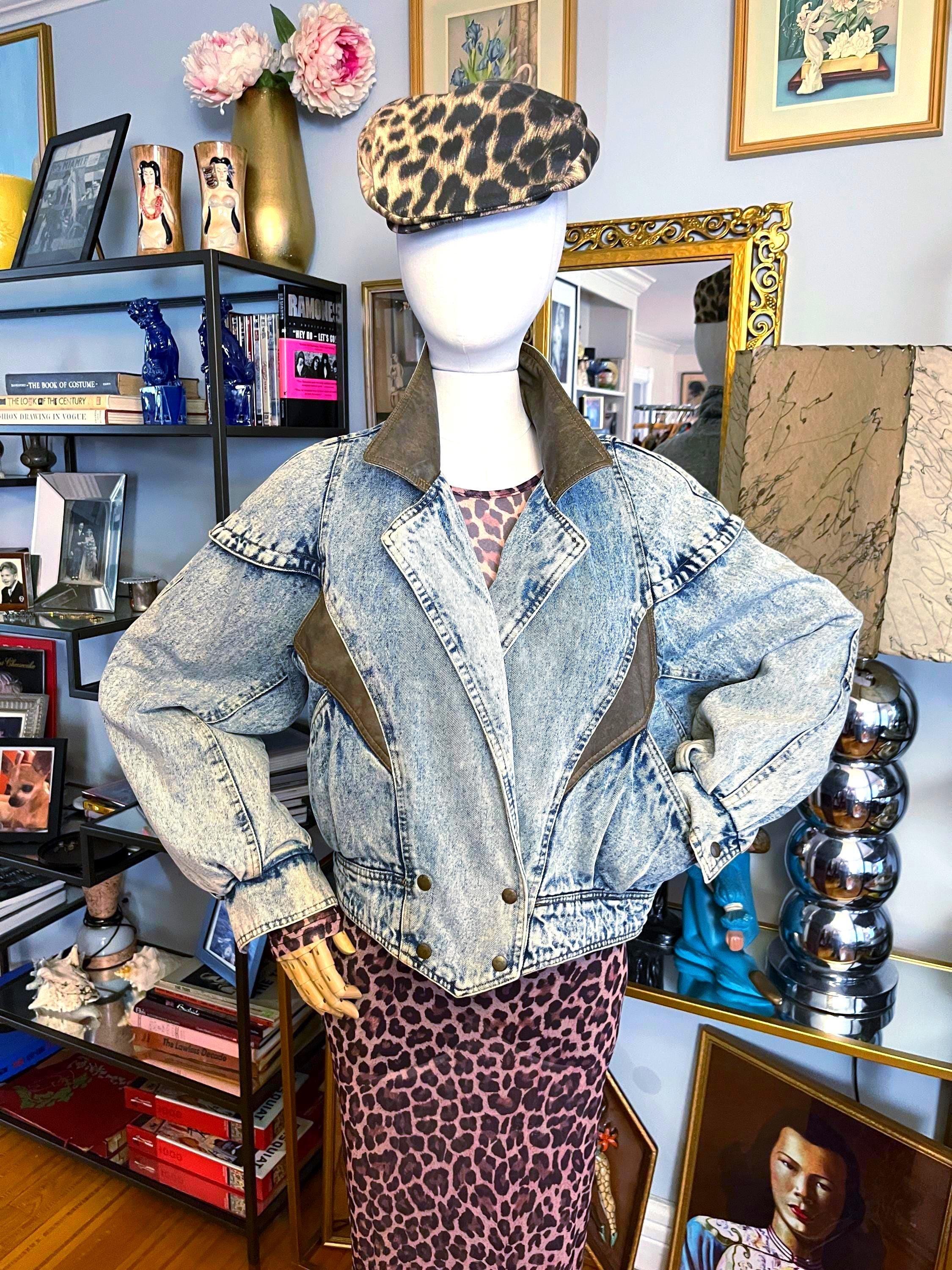 80s Acid Wash Denim and Leather Jacket: Bomber With Leather