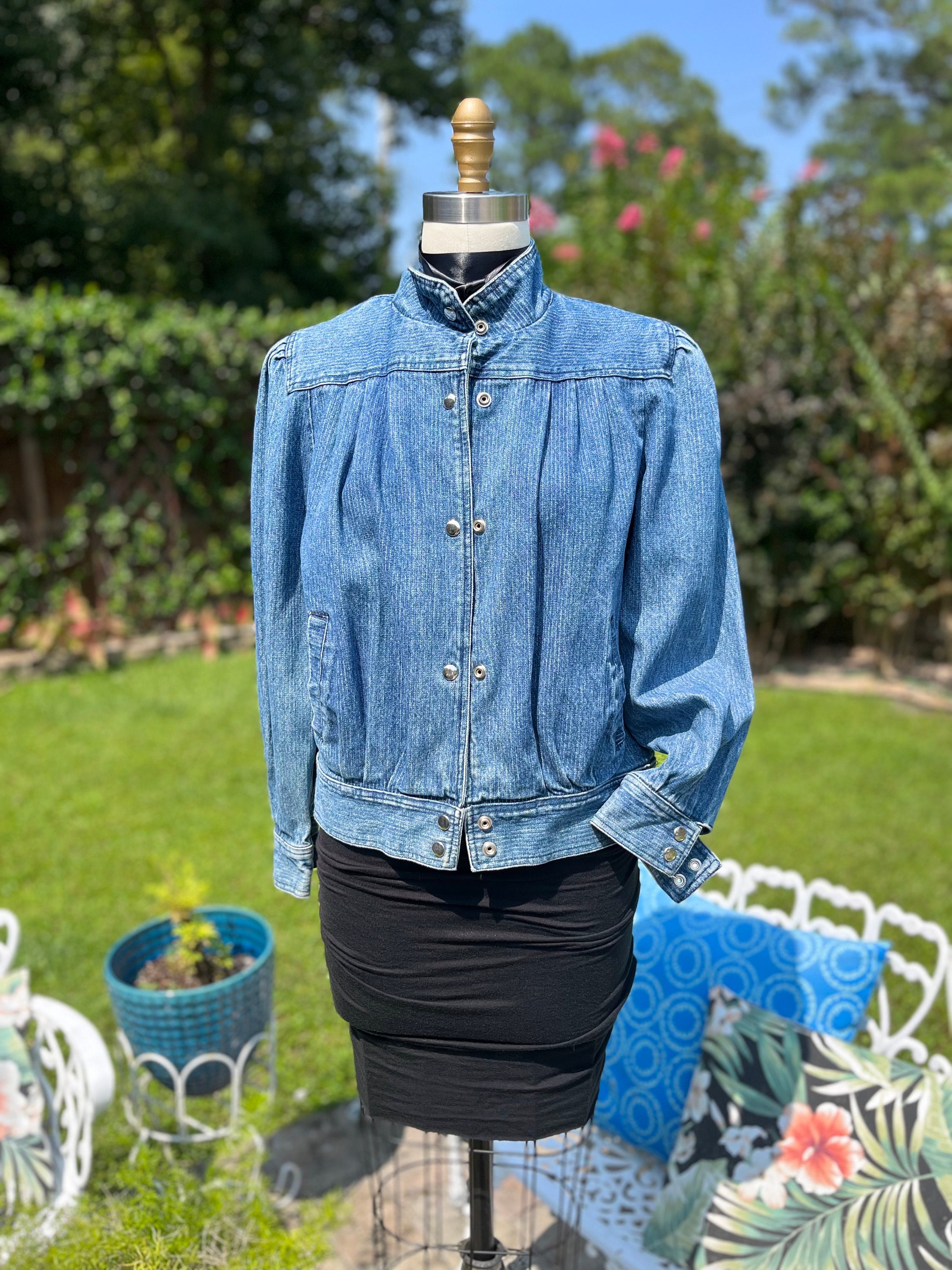 80s Fashion Denim Jacket, Puff Shoulder Denim Jacket