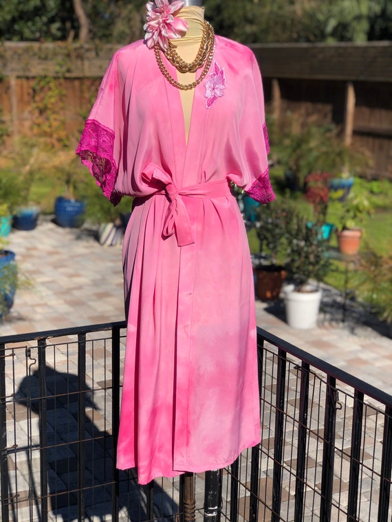 PINK VINTAGE ROBE/hand dyed robe/vintage rayon ro… - image 5