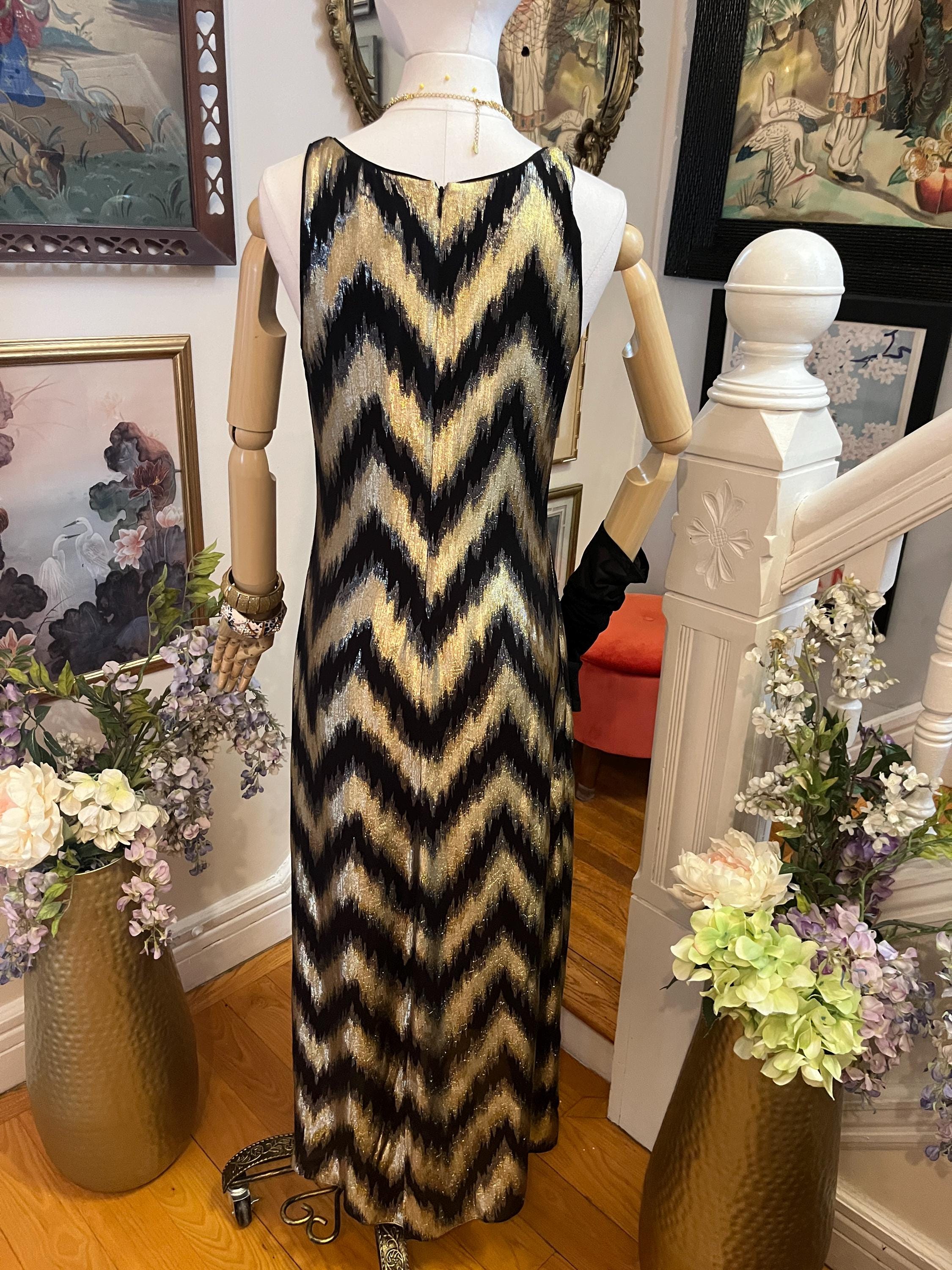 Gold Black chevron lame maxi dress: glam party tank style Gold Black chevron lame maxi dress: glam party tank style