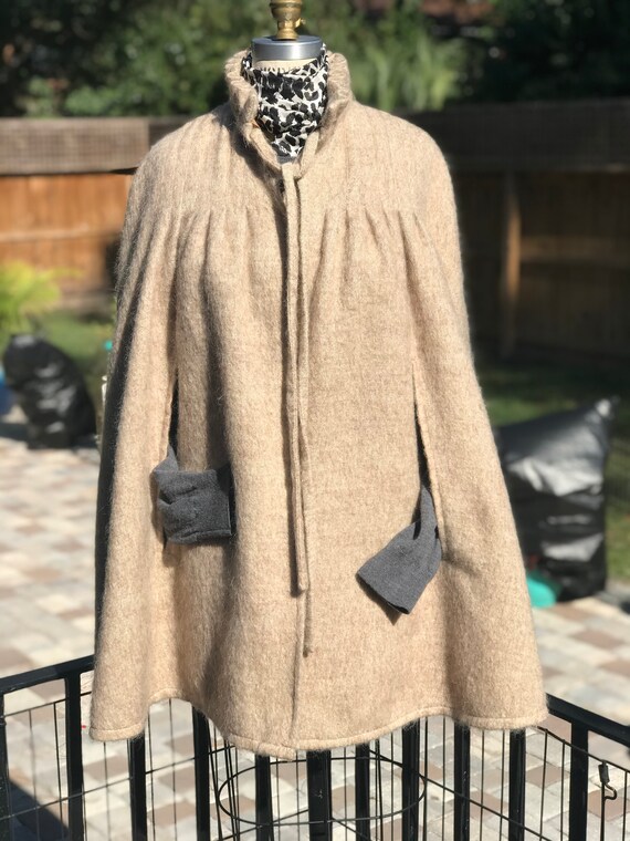 VINTAGE WOOL CAPE/mohair cape/vintage cape/tan cap