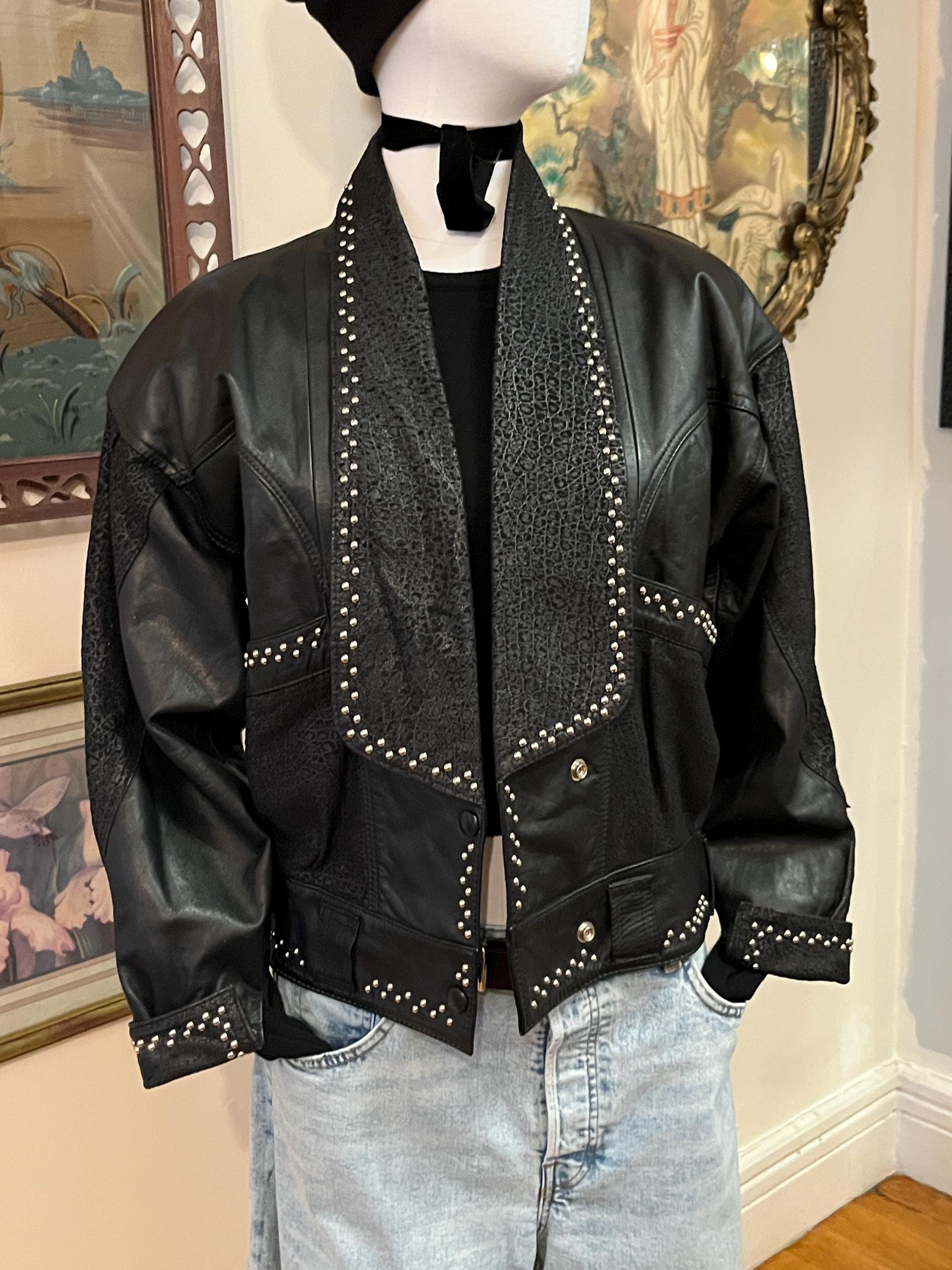 80s Studded Leather Jacket, Two Tone Leather Jacket, Silver Stud Leather Jacket, Vintage Leather Jacket, Padded Shoulder Jacket, Fab208nyc - Etsy 80s Studded Leather Jacket, Two Tone Leather Jacket, Silver Stud Leather Jacket, Vintage Leather Jacket, Padded Shoulder Jacket, Fab208nyc - Etsy