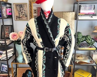 Vintage 90s chunky sweater cardigan: IB Diffusion long sweater jacket