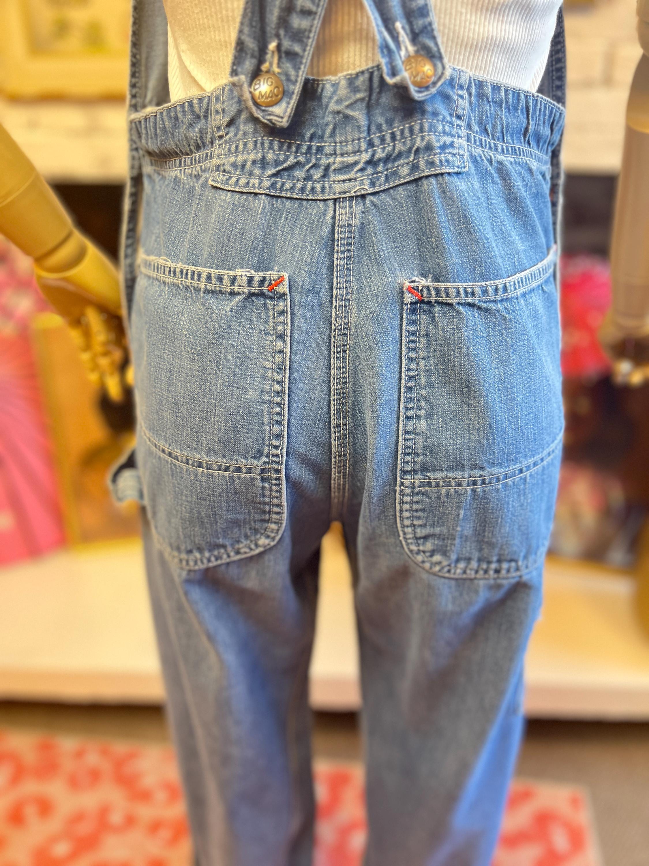 Vintage W31'' 50s Big Mac Suspender Back Overalls: Sanforized