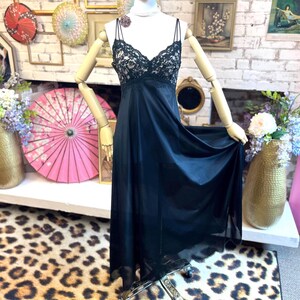 Abito sottoveste lungo anni '60 in pizzo nero