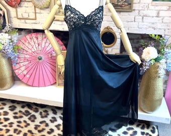 Black Lace 60s Maxi Slip Dress