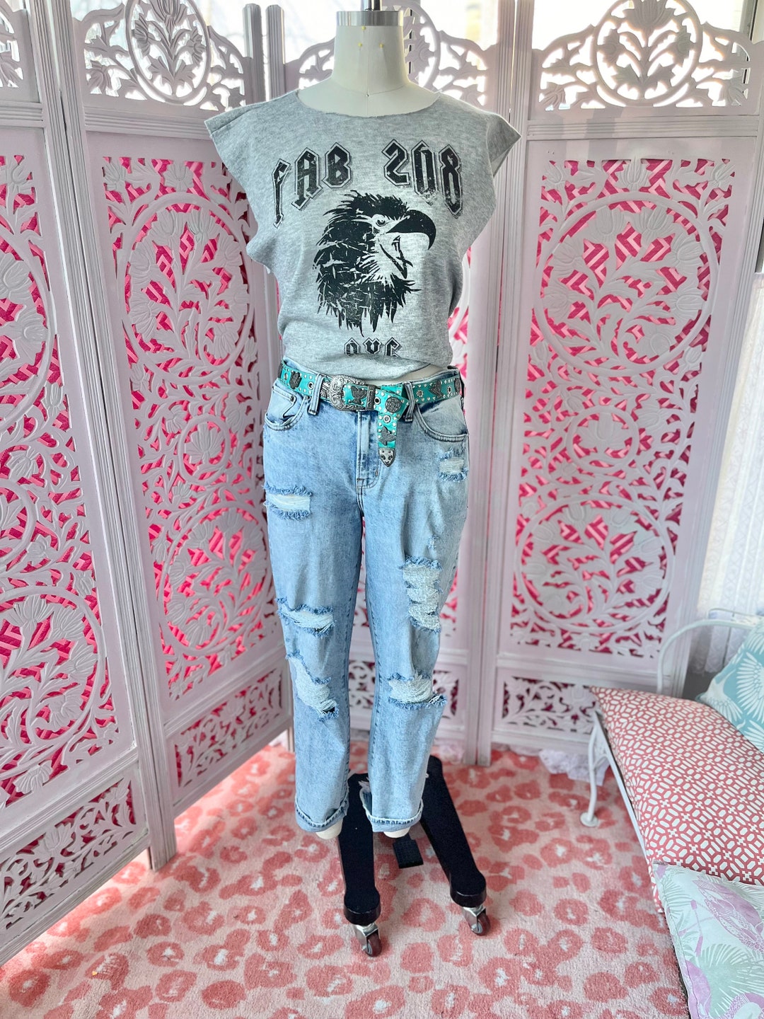 ACID WASH JEANS, Vintage Ladies Jeans, Ripped Jeans, Acid Wash Ripped