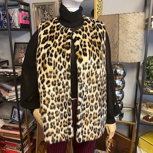 Vintage Leopard Print Faux Fur Vest - Size L