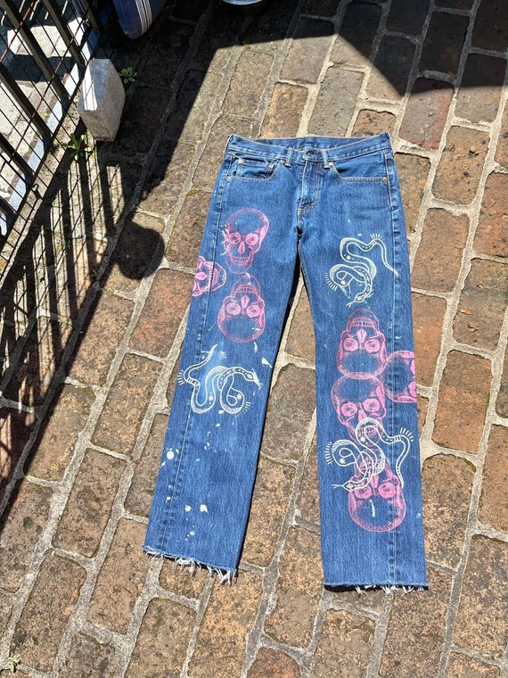 SKULL SNAKE PRINT jean/vintage jeans/recycled jea… - image 1