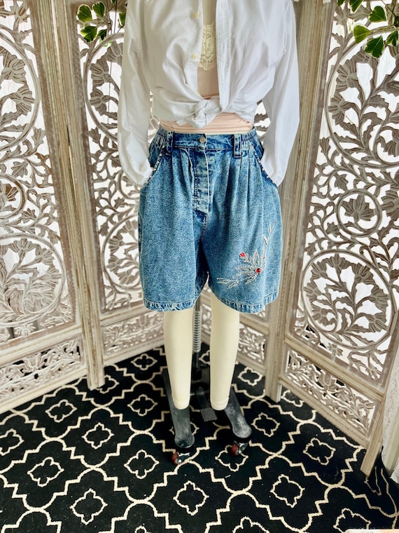 ACID WASH SHORTS/wide leg acid wash shorts/80s wi… - image 1