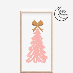 Pink Tree Cross Stitch Pattern, Christmas, PDF, Cross Stitch, Pattern, Winter, Minimalist, Christmas Tree, Tree, Bow, Xmas, Pink