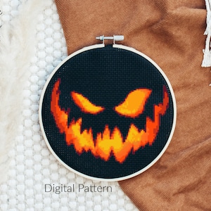 Pumpkin Cross Stitch, Halloween Cross Stitch Pattern, Jack O Lantern Cross Stitch Pattern, Digital Item, Modern, Cross Stitch, Pattern