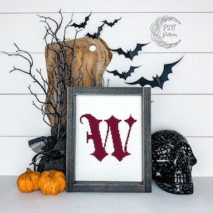 Letter W Cross Stitch Pattern, Instant PDF Download, Modern, Cross Stitch Pattern, Letter, W, Gothic, Calligraphy, Initial, Beige, Monogram