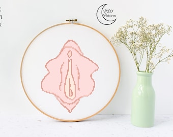 Pink Vulva Cross Stitch Pattern, Modern Feminist Art (PDF Pattern)