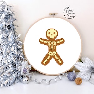 Gingerbread Man Cross Stitch Pattern, Christmas, PDF, Cross Stitch, Pattern, Winter, Minimalist, Scary, Gingerbread Man, Skeleton