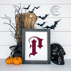 Letter P Cross Stitch Pattern, Instant PDF Download, Modern, Cross Stitch Pattern, Letter, P, Gothic, Calligraphy, Initial, Black, Monogram