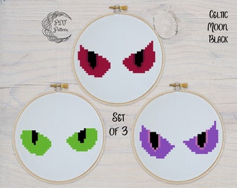 Monster Eyes Cross Stitch Pattern, Set of 3, Modern Cross Stitch Pattern, Halloween, New Age, Goth, Red Eyes, Eyes, Vampire (PDF Pattern)