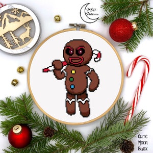 Sinister Gingerbread Man Cross Stitch Pattern, Christmas, PDF, Cross Stitch, Pattern, Winter, Minimalist, Candy Cane, Gingerbread Man