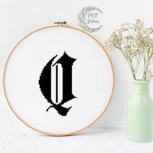 Letter Q Cross Stitch Pattern, Instant PDF Download, Modern, Cross Stitch Pattern, Letter, Q, Gothic, Calligraphy, Initial, Beige, Monogram
