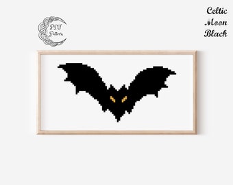 ミニマリストなコウモリのクロスステッチパターン、ハロウィンデコレーション（PDFパターン）