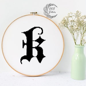 Letter K Cross Stitch Pattern, Instant PDF Download, Modern, Cross Stitch Pattern, Letter, K, Gothic, Calligraphy, Initial, Beige, Monogram