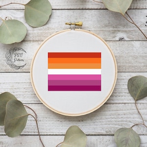 Lesbian Pride Flag Cross Stitch Pattern, Digital Item, Cross Stitch Pattern, Lesbian, Pride, Flag, LGBT. MInimalist