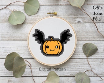 ハロウィン コウモリ カボチャ クロスステッチ パターン (デジタルアイテム)